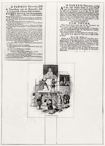 Due annunci relativi a Faux, il prestigiatore, c.1731-34 da English School